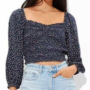 American Eagle Smocked Puff-Sleeve Blouse